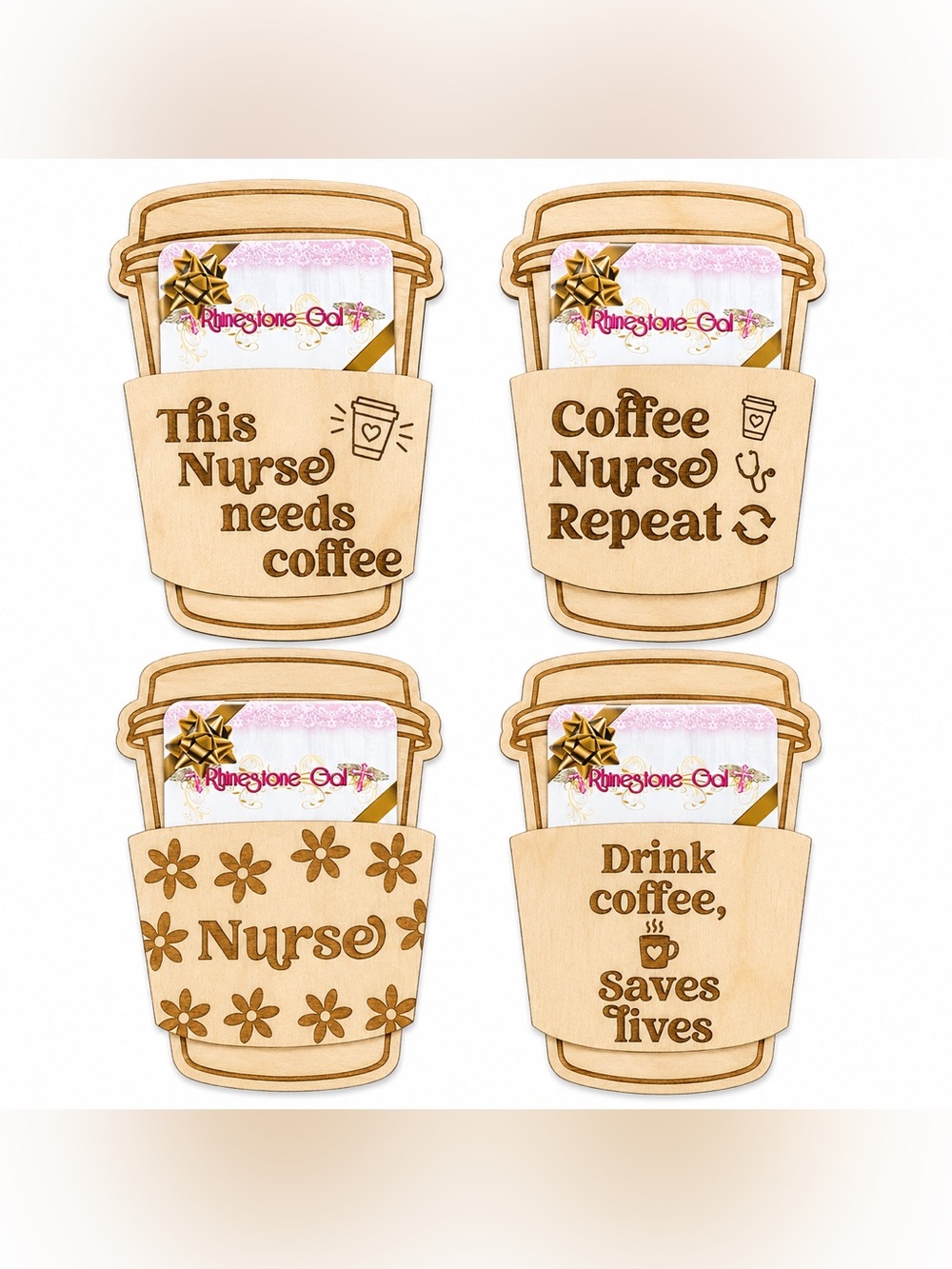 BRAND NEW WITH TAGS Nurse-Themed Wooden Gift Card Holders